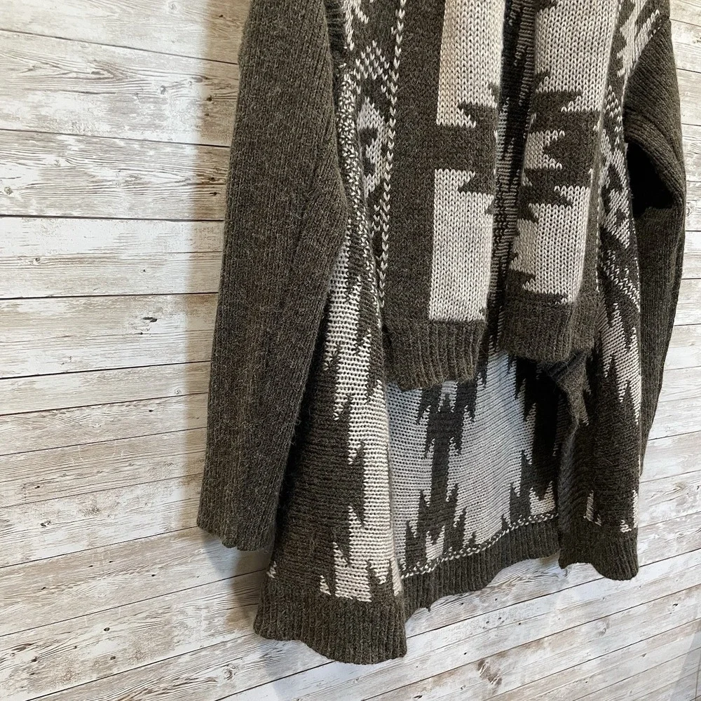 Hannah Womens‎ L Sweater Open Cardigan Gray Southwestern Aztec Scarf Collar - Picture 5 of 10